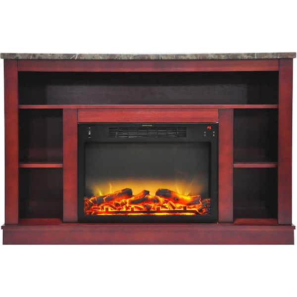 Hanover Oxford 47 in. Electric Fireplace with Enhanced Log Insert and Cherry Mantel