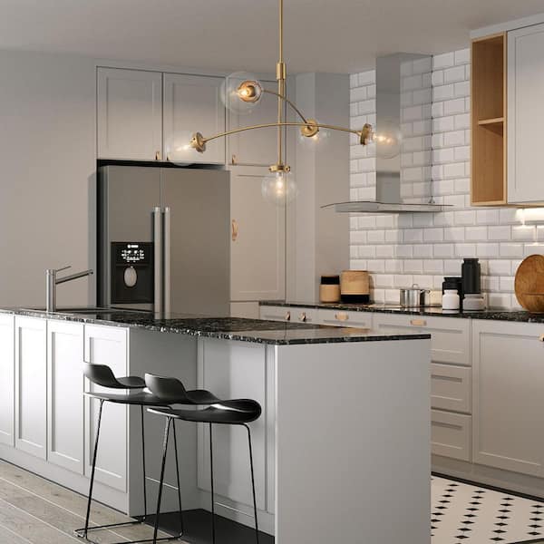 5 Light Brushed Gold Mid-Century Sputnik Chandeliers Fixture for Kitchen Island with Glass Globe Shade, No Bulb Included