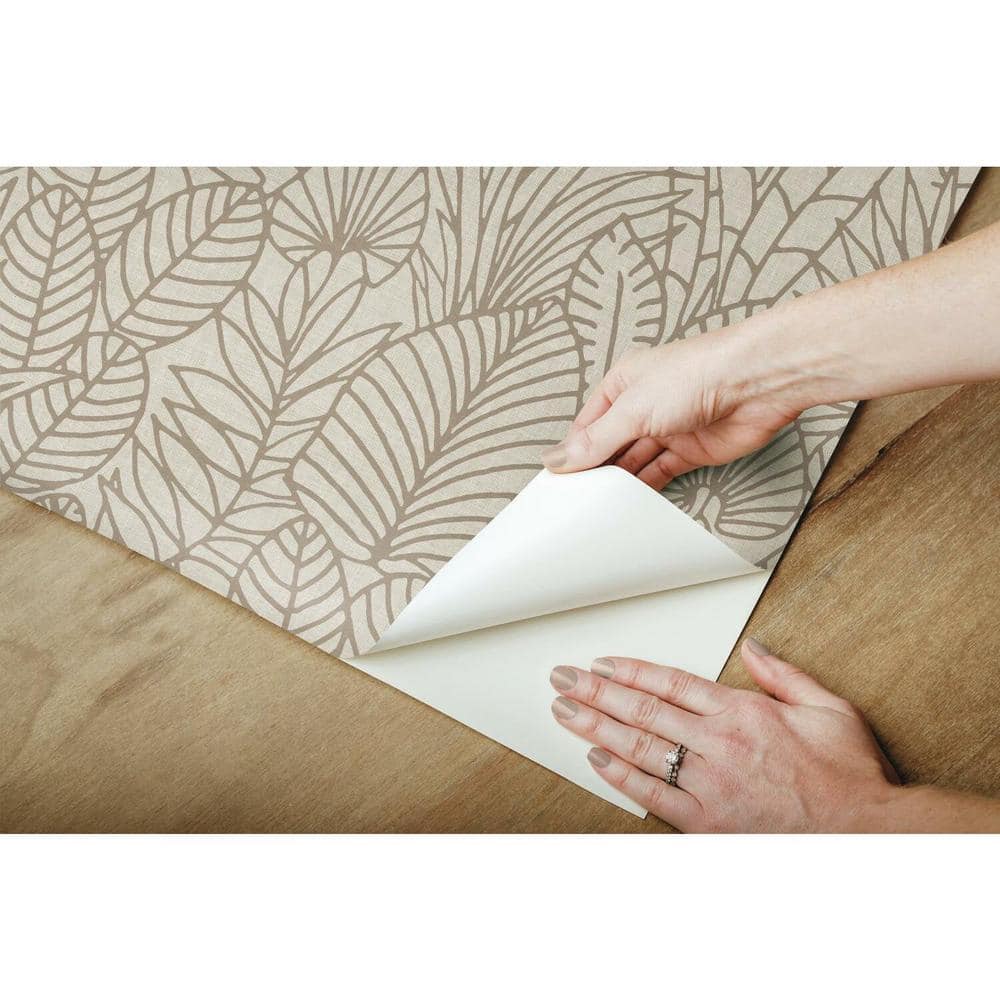 Taupe and Brown Tropical Leaves Peel & Stick Vinyl Wallpaper