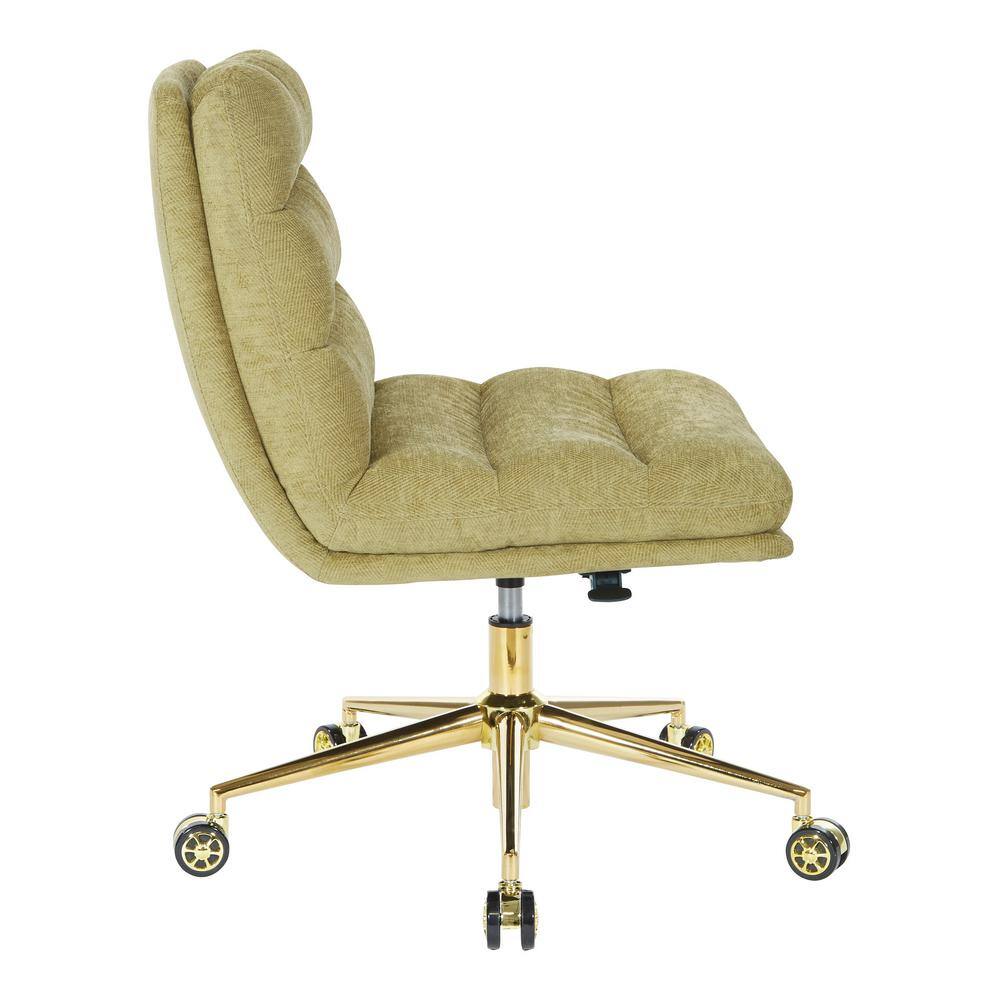 Olive Fabric Armless Ergonomic Swivel Office Chair with Gold Base