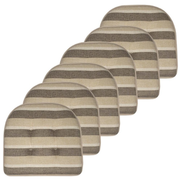Sweet Home Collection Bradford Stripe U-Shape Memory Foam 17 in.x16 in. Non-Slip Back, Chair Cushion (6-Pack) Beige/Brown