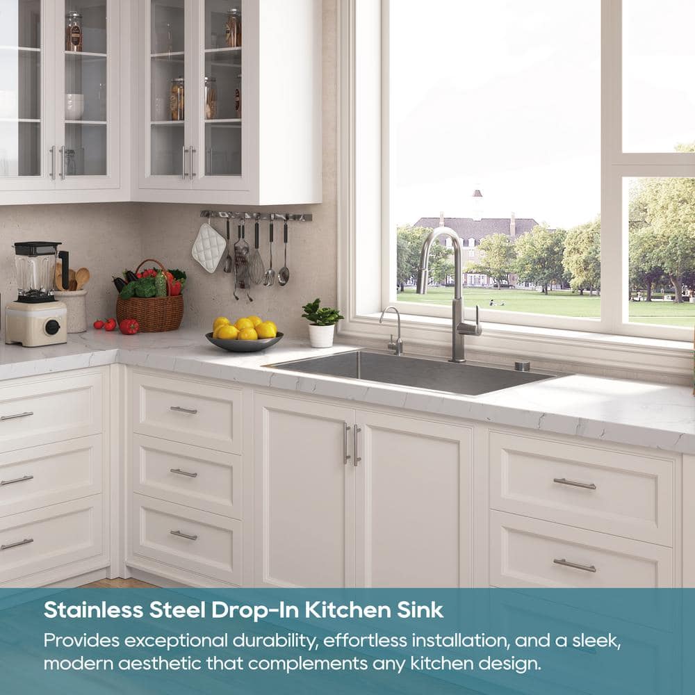 33" Brushed Stainless Steel Single Bowl Drop-In Kitchen Sink with Accessories