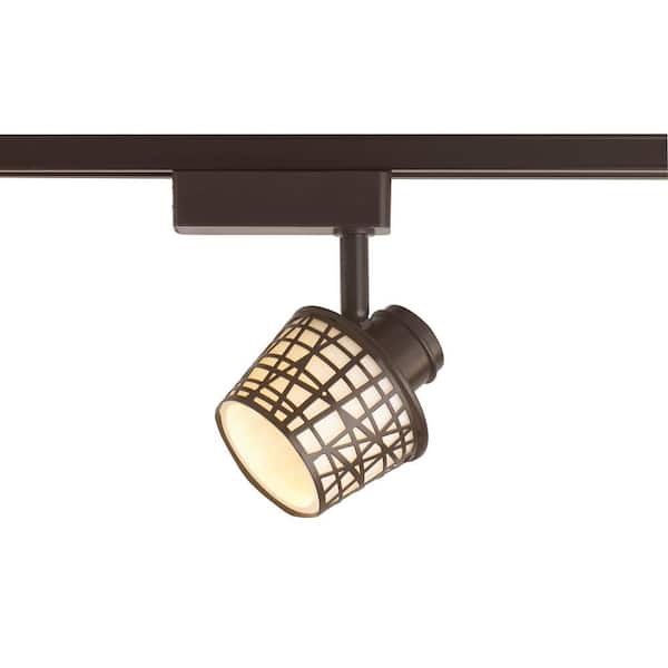 Commercial Electric LED Removable Basket Antique Bronze Linear Track Lighting Head with White Glass Shade
