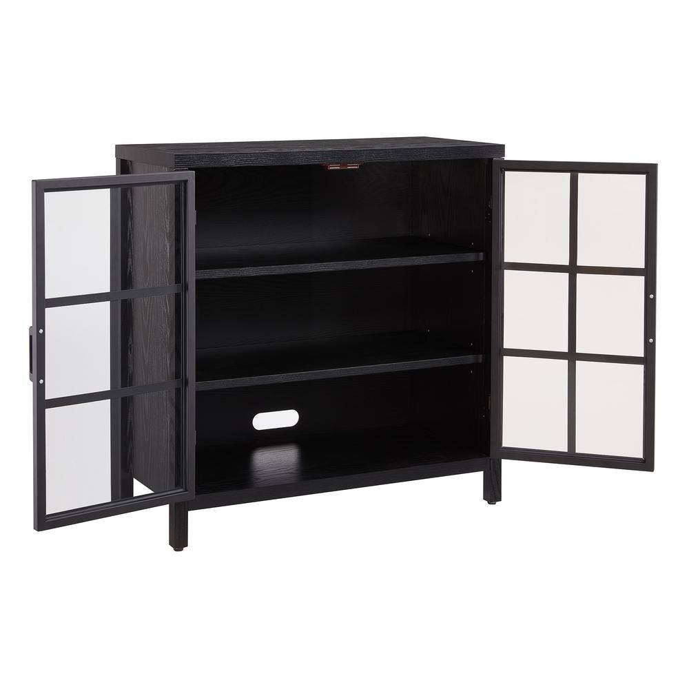 Black Grain MDF and Metal Office Accent Cabinet with Adjustable Shelving