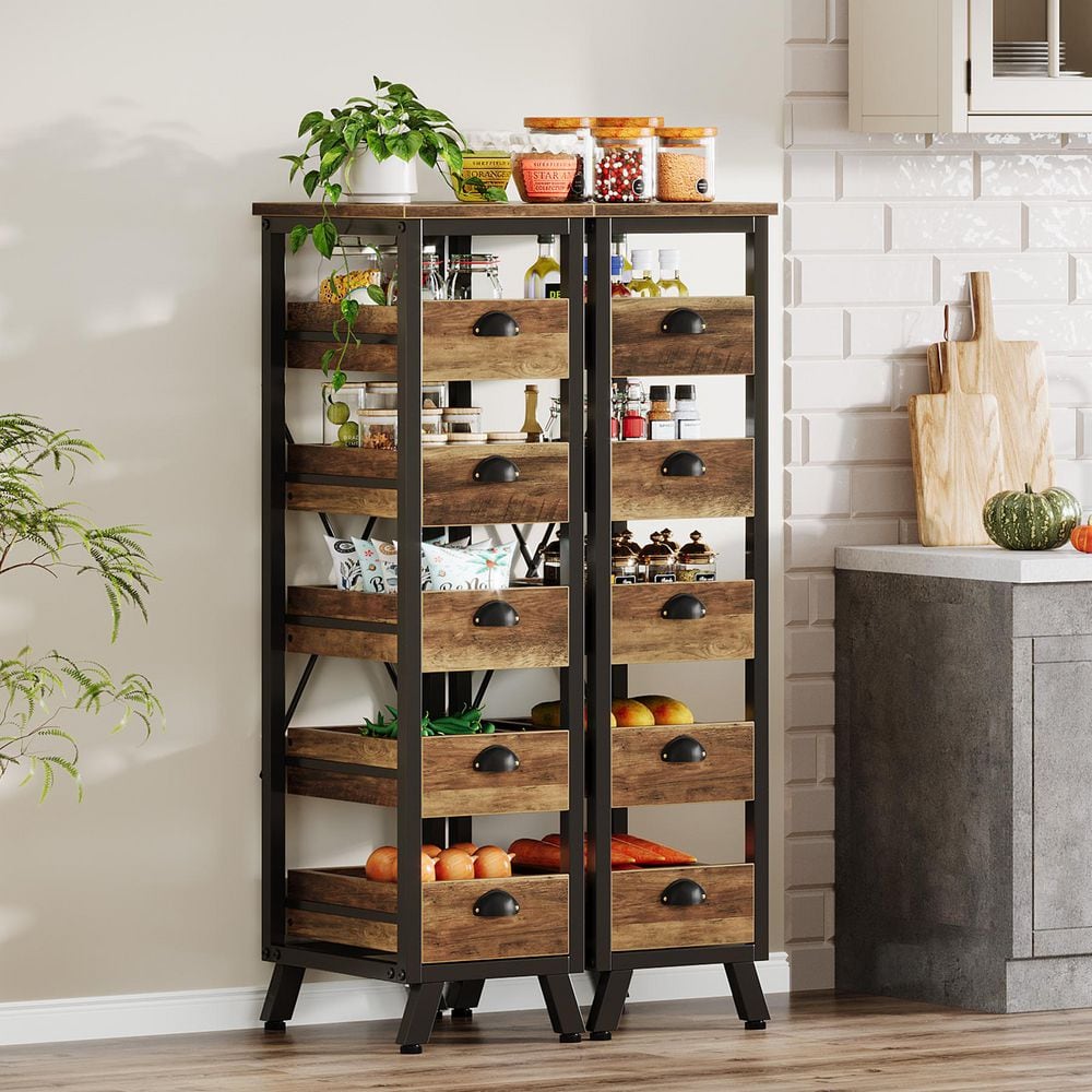 Keenyah Brown 5-Shelf Wood 11.81 in.W x 44.88 in.H Bakers Rack,5-Tier Snack Stand Pull-Out Organizer for Kitchen 2-Piece price history on PriceWatchPro