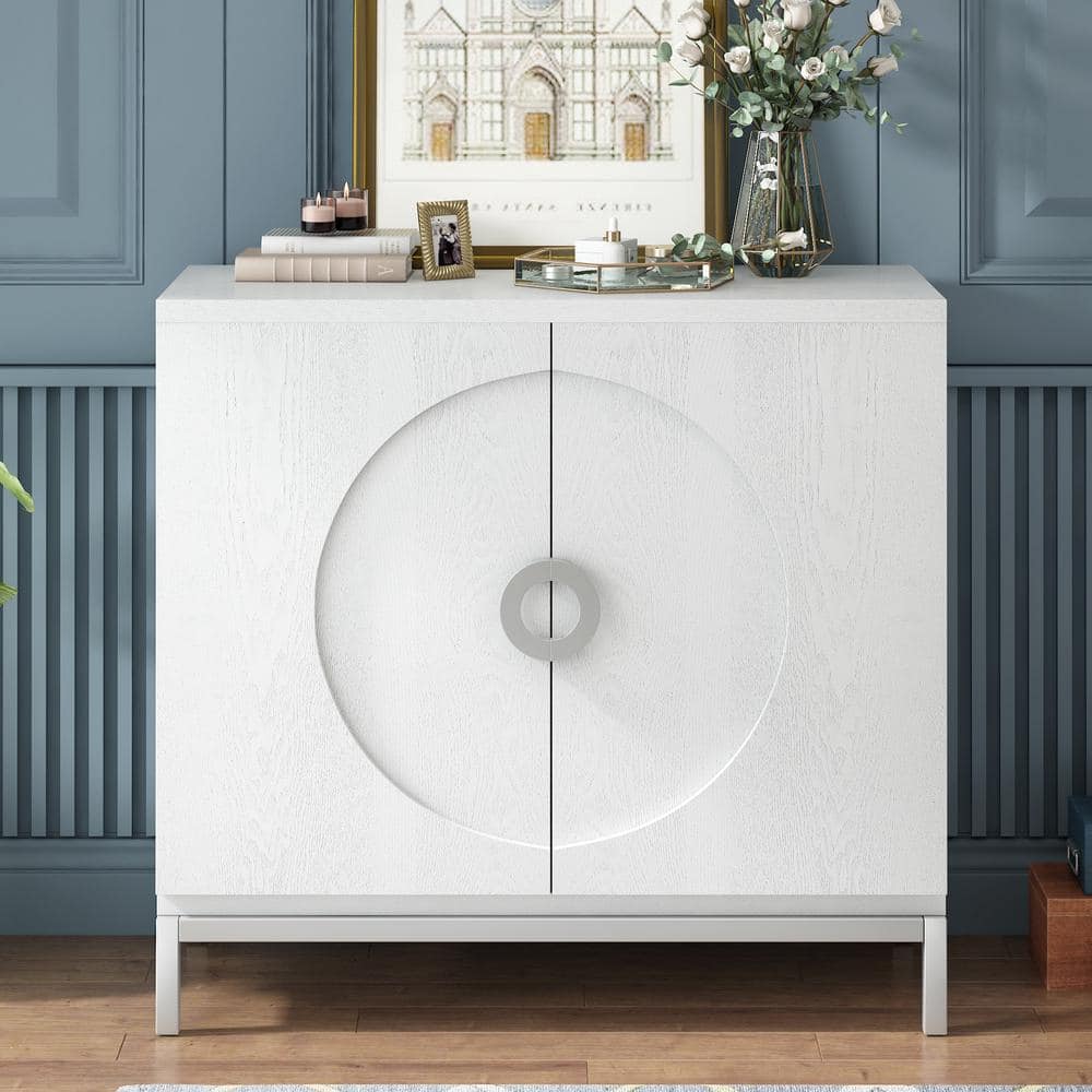 Harper & Bright Designs White Wood 34 in. Sideboard with Adjustable ...