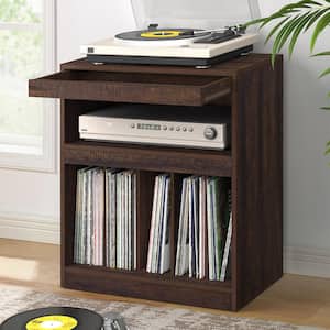 Retro Brown Record Player Stand Table with Hidden Compartment Turntable Stand with Vinyl Storage Holds Upto 180-Albums