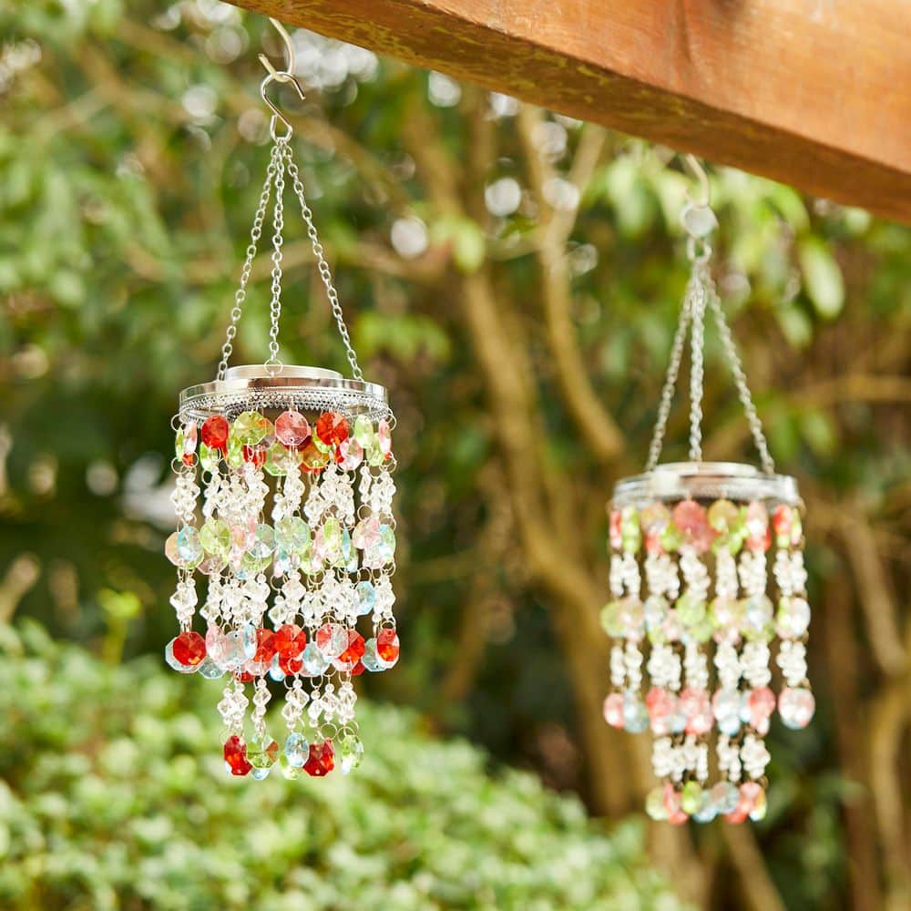 Glitzhome 2-Piece Solar Lighted Multicolored Acrylic Jewel Beaded