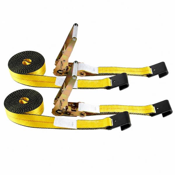 27 ft. x 2 in. Flat Hook Ratchet Tie Down Straps Heavy Duty Weather Resistant for Flatbed Trailer Truck 2 Pack