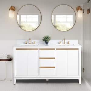 60 in. W x 22 in. D x 34 in. H Double Sink Bathroom Vanity in White with Engineered Marble Top