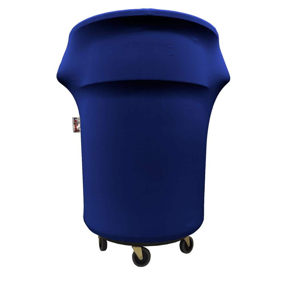 LA Linen Royal Blue Spandex fitted for 55 Gal. Trash Can Cover on Wheels