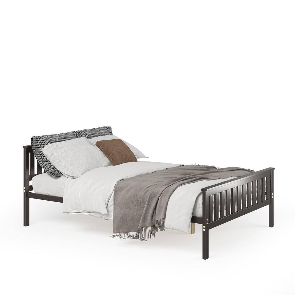 Espresso Full Double Wood Platform Bed with Sturdy Slats