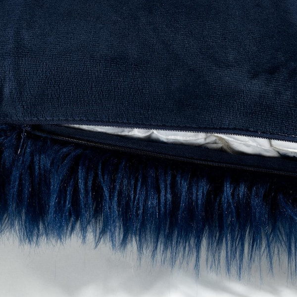 Navy mongolian fur online pillow