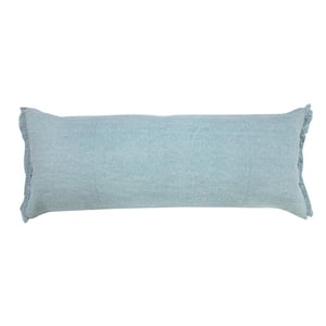 Neera Corydalis Light Blue Solid Fringe Soft Polyfill 14 in. x 36 in. Lumbar Indoor Throw Pillow