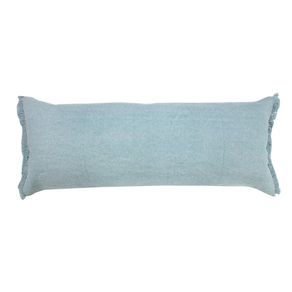 LR Home Neera Corydalis Light Blue Solid Fringe Soft Polyfill 14 in. x 36 in. Lumbar Throw Pillow