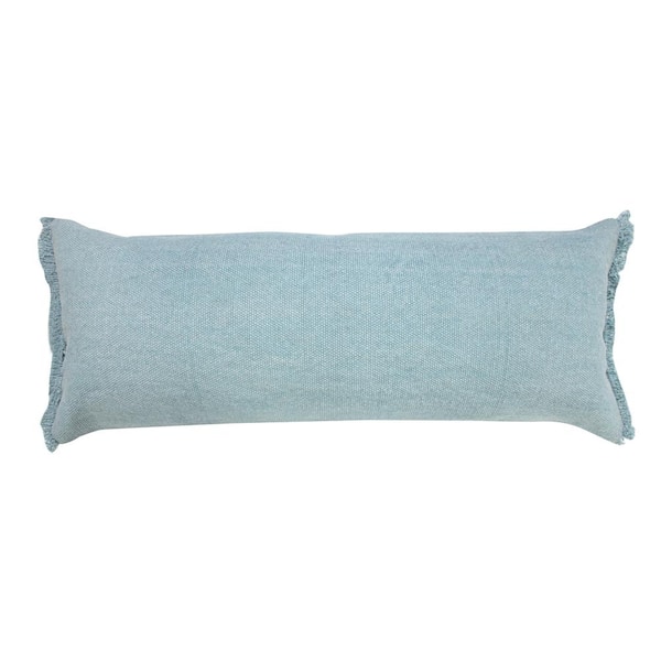 Unbranded Neera Corydalis Light Blue Solid Fringe Soft Polyfill 14 in. x 36 in. Lumbar Indoor Throw Pillow