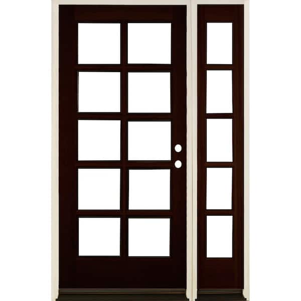 Krosswood Doors 50 in. x 80 in. French RH Full Lite Clear Glass Red Mahogany Stain Hemlock Wood Prehung Front Door with RSL