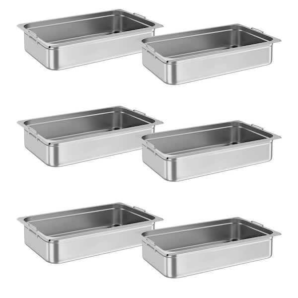 6-Piece Stainless Steel Steam Table Hotel Pans, Full Size 4 in. Deep Roasting Pan Set with Handle