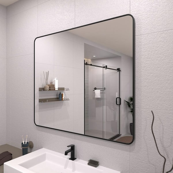 42 in. W x 36 in. H Rectangular Framed Wall Bathroom Vanity Mirror in Matte Black