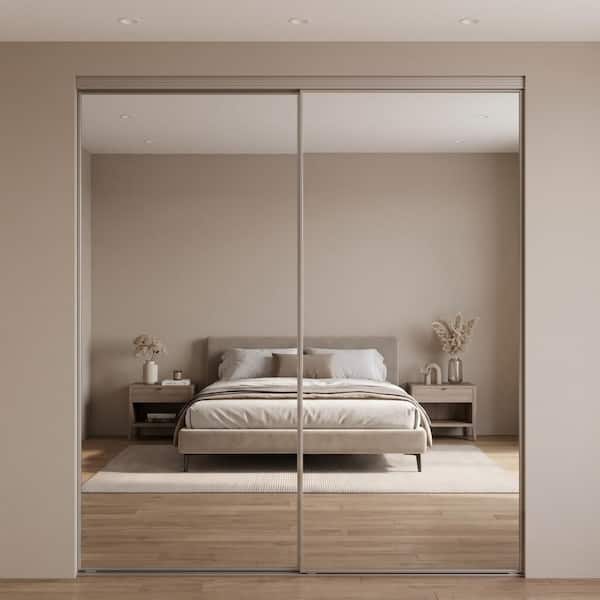 84 in. x 84 in. Polished Edge Mirror Framed with Gasket Interior Closet Sliding Door with Chrome Trim