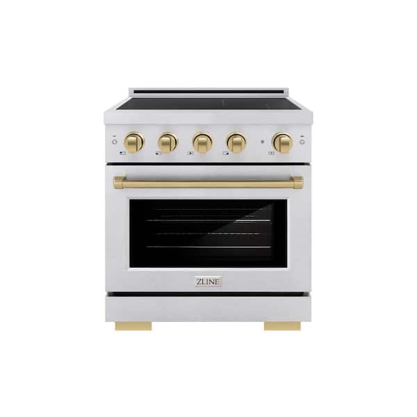 Autograph 30 in. 4.2 cu. ft. Induction Range with 4 Element Cooktop in Satin Stainless with Champagne Accents