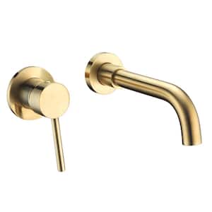 Left-Handed Single Handle Wall Mounted Bathroom Faucet in Brushed Gold