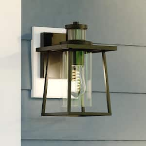 Geneva 7 in. W 1-Light Black Motion Sensor Dusk to Dawn Outdoor Wall Lantern Clear Glass