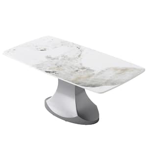 70.87 in. Pandora Sintered Stone Tabletop Gunmetal Gray Pedestal Base Dining Table (Seats-6)