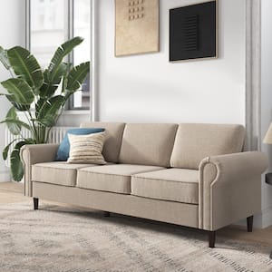 Madison 80 in. Rolled Arm 3-Seat Polyester Rectangle Upholstered Sofa in. Oatmeal Beige