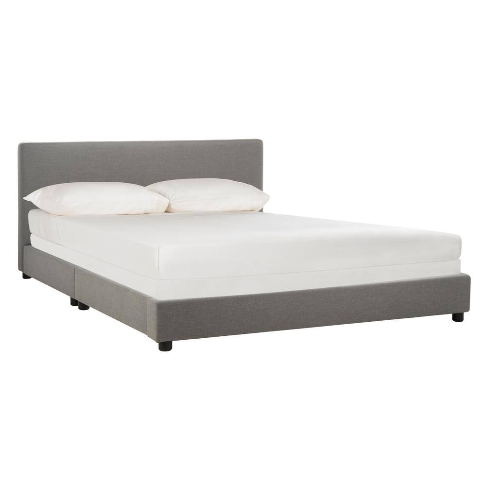 Gray Linen Tufted Upholstered Queen Platform Bed with Headboard