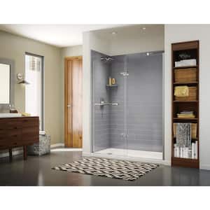 Utile Metro 32 in. x 60 in. x 83.5 in. Alcove Shower Stall in Ash Grey with Left Drain Base in White