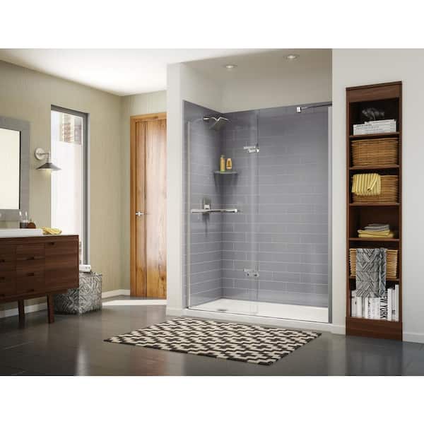 MAAX Utile Metro 32 in. x 60 in. x 83.5 in. Alcove Shower Stall in Ash Grey with Left Drain Base in White