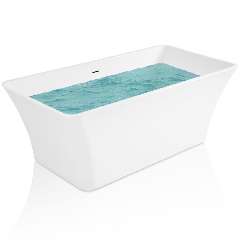 AKDY Freestanding Bathtub 59 in. White Acrylic Bathtub Modern Stand