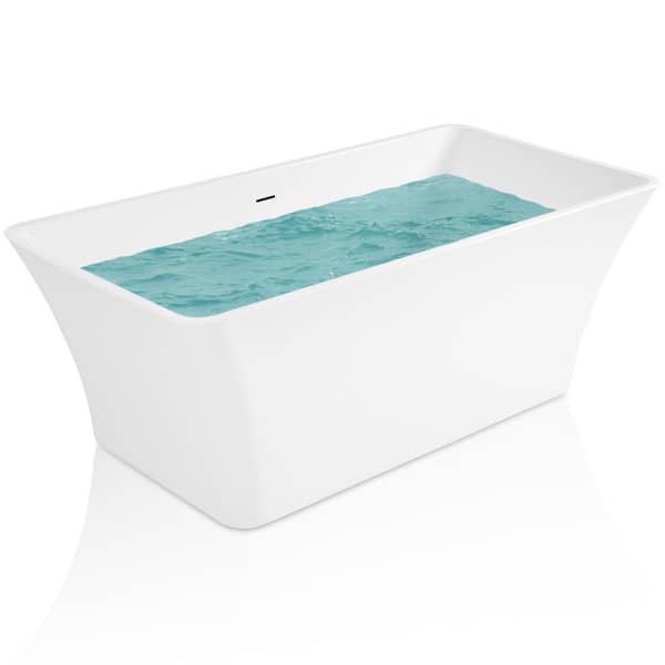 AKDY Freestanding Bathtub - 59 in. White Acrylic Bathtub - Modern Stand Alone Tub
