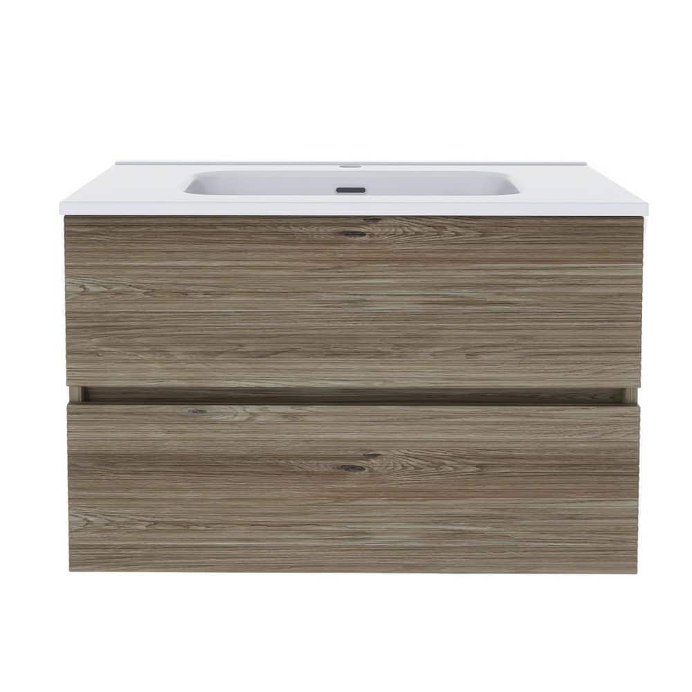 29.92 in. W x 18.31 in. D x 19.57 in. H Wall-Mounted Bath Vanity Set in Oak with White Ceramic Top price history on PriceWatchPro