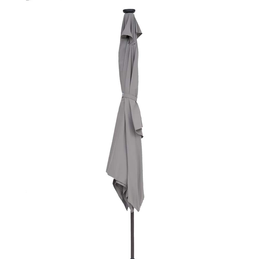 10 ft. x 7 ft. Rectangular Market Outdoor Patio Umbrella with LED in Gray
