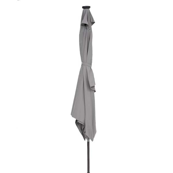 Unbranded 10 ft. x 7 ft. Rectangular Market Outdoor Patio Umbrella with LED in Gray