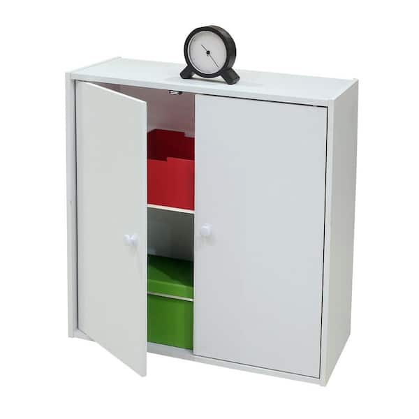 Signature Home SignatureHome White Finish Wood Material 2-Tier Cabinet Bookcase with Doors Dimensions: 24"W x 11"L x 24"H
