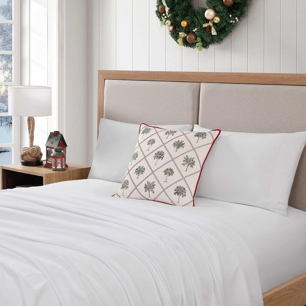 Palm Tree Trellis 1-Piece White/Red Cotton Percale 20 in. x 20 in. Decorative Pillow price history on PriceWatchPro