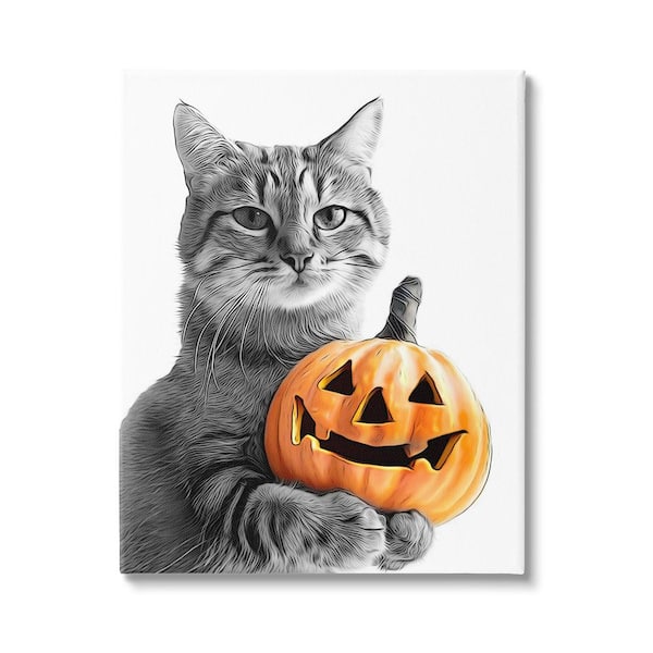 Stupell Industries Cat and Jack-o-Lantern byAnnalisa Latella 1-Piece Unframed Graphic Print Animal Poster Art Print 40 in. x 30 in.