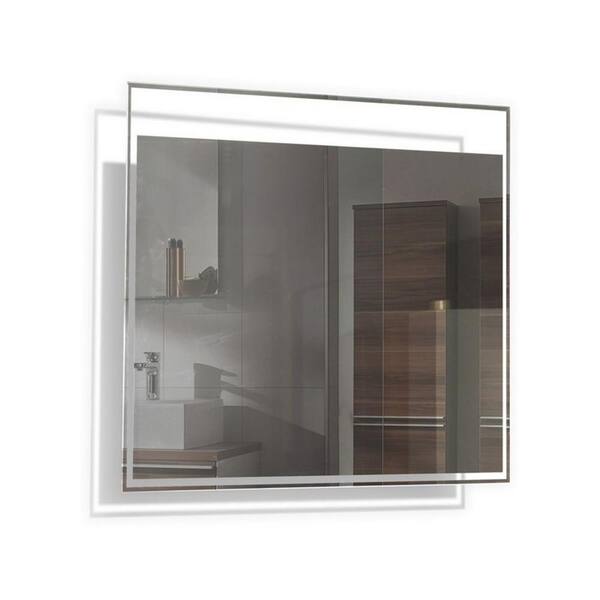 Unbranded TONA 24 in. W x 24 in. H Frameless Square LED Light Bathroom Vanity Mirror in Clear