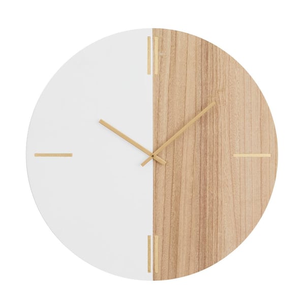 CosmoLiving by Cosmopolitan 24 in. x 24 in. Brown Wooden Round Wall Clock with Marble Side