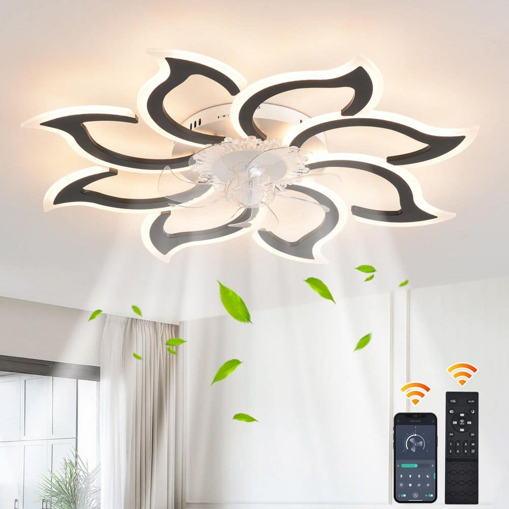 37.4 in. Black Modern Flower Dimmable Reversible Standard Flush Mount Ceiling Fan with Integrated LED & Remote Included price history on PriceWatchPro