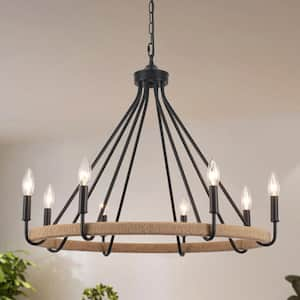 8-Light Black Farmhouse Chandelier Wagon Wheel Candlestick Light Fixture for Kitchen Island