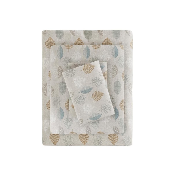 Cozy Cotton Flannel 4-Piece Multi Leaves Cotton Queen Printed Sheet Set