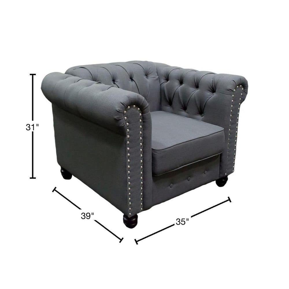 Charcoal Velvet Flared Arm Wood Accent Chair with Tufted Back