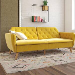 Tallulah Memory Foam Mustard Yellow Velvet Futon