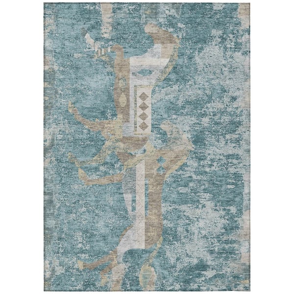 Chantille Machine Washable Indoor/Outdoor Abstract ACN3109 Teal 3 ft. x 5 ft. Area Rug