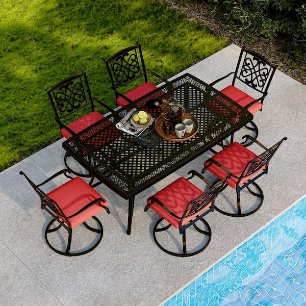 Dark Bronze Cast Aluminium Patio Rectangle Outdoor Dining Table 42 in. W x 72 in. D with Umbrella Hole for Garden Gazebo