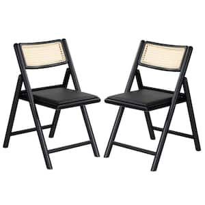 Shaylie Black 18.1 in. Rattan Dining Chair Set of 2